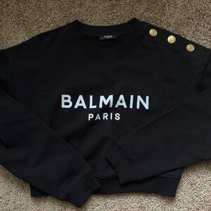 Balmain Black Crewneck Sweatshirt with Gold Buttons